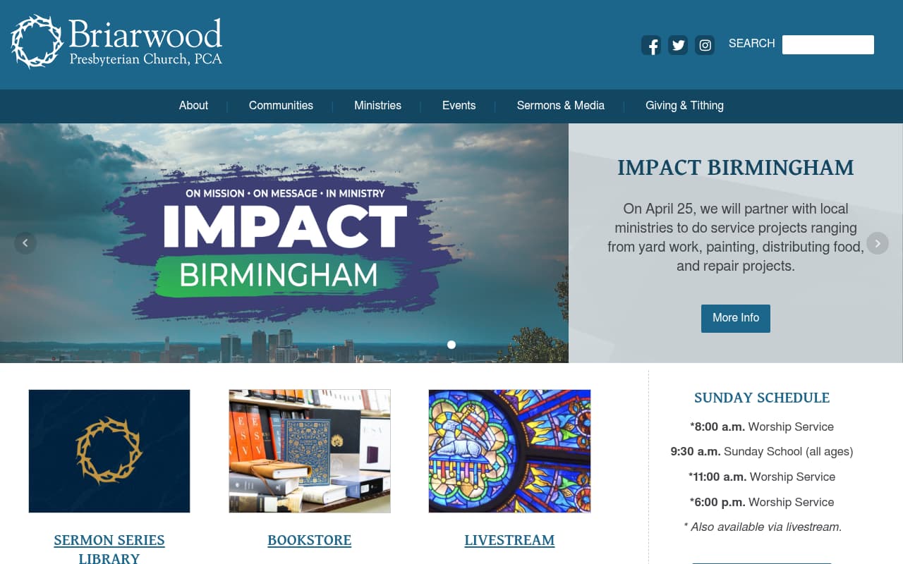 Briarwood Presbyterian Church website screenshot