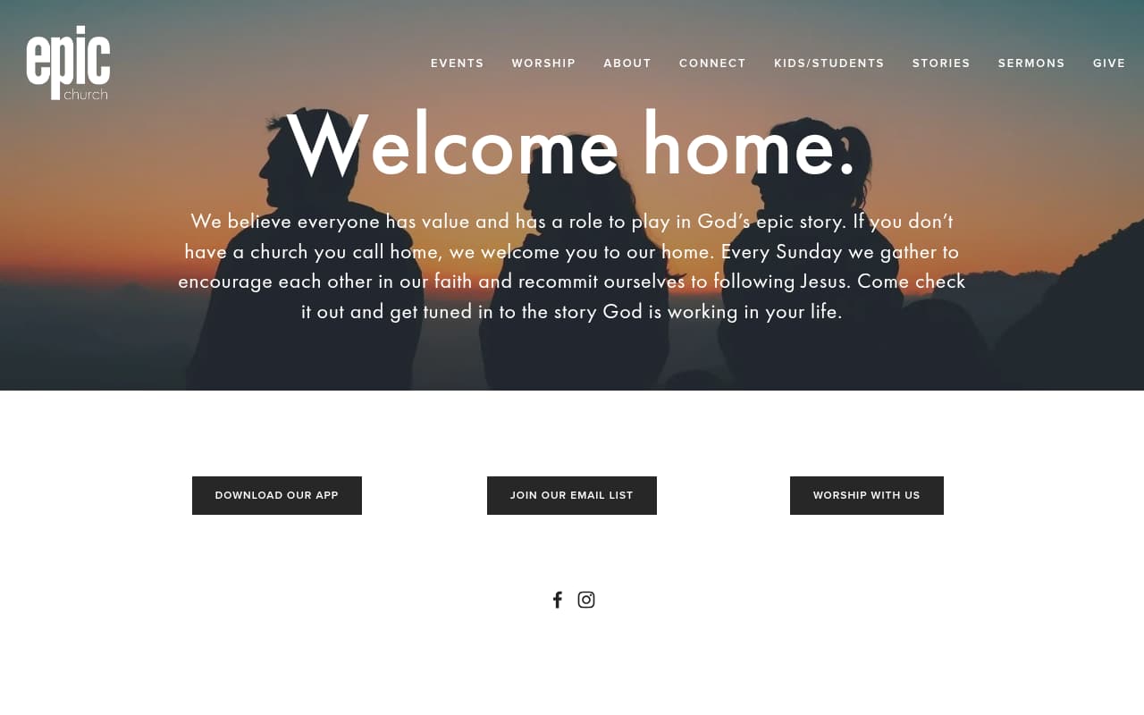 Epic Church website screenshot