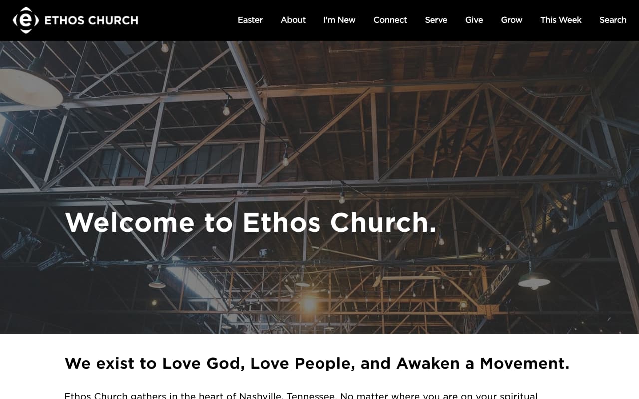 Ethos Church website screenshot