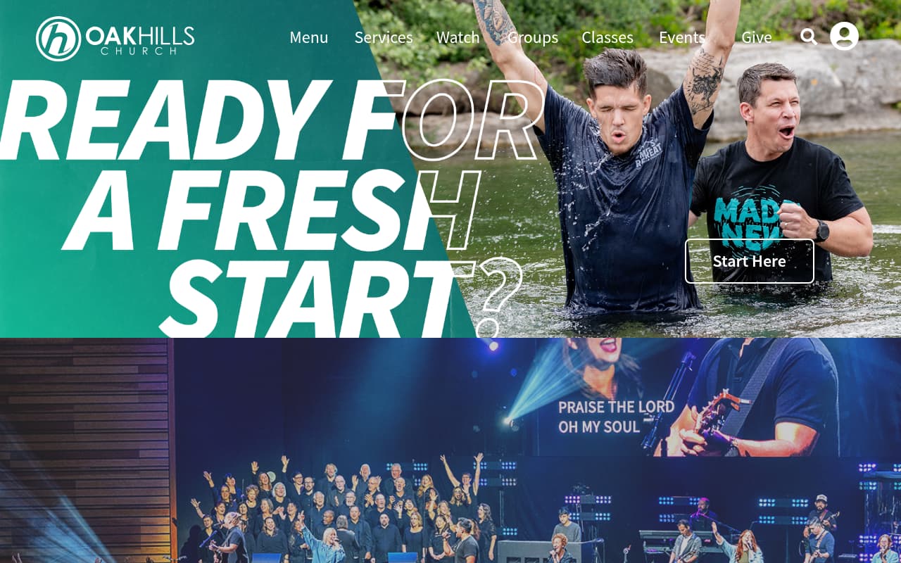 Oak Hills Church website screenshot