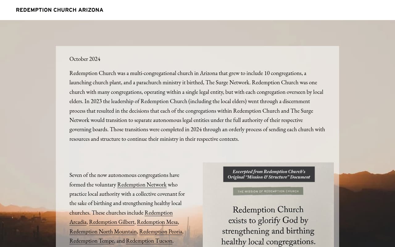Redemption Church AZ website screenshot