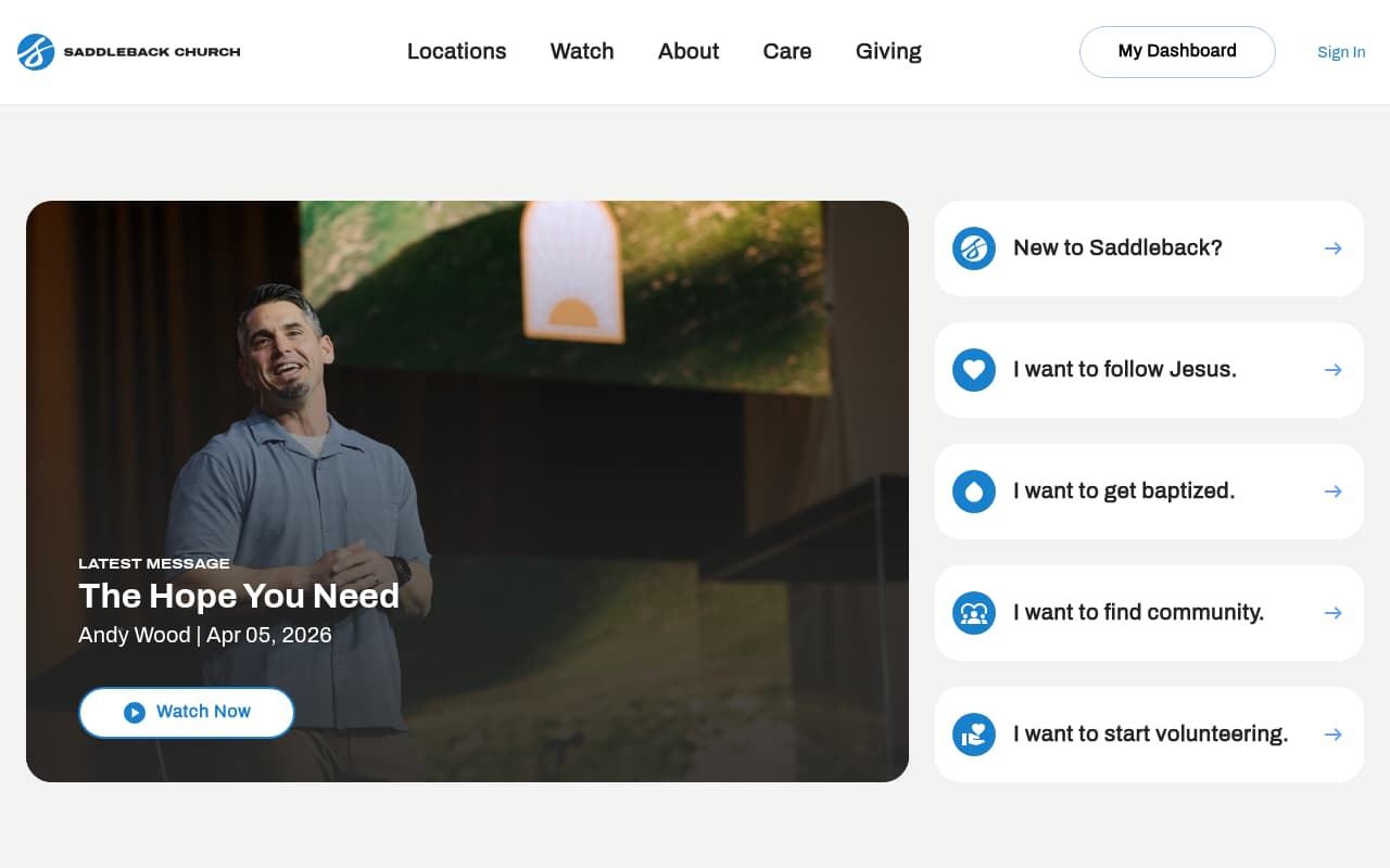 Saddleback Church website screenshot