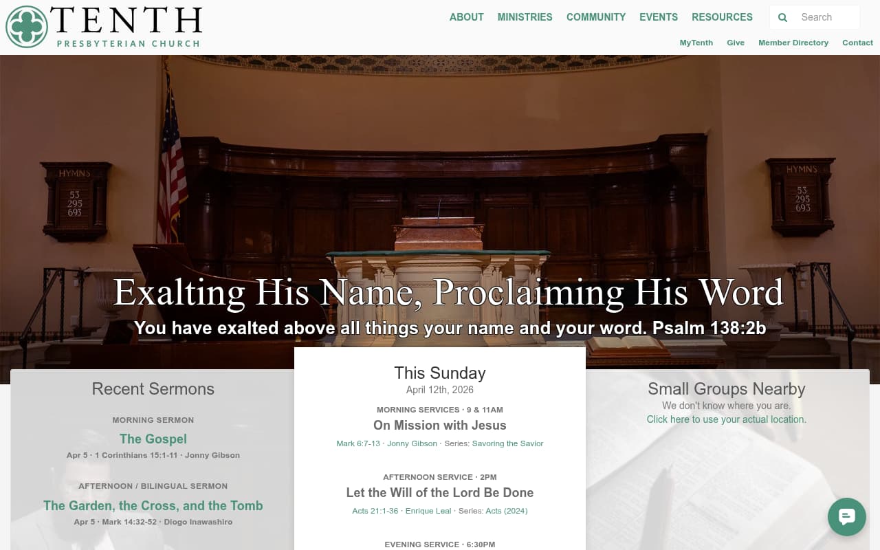 Tenth Presbyterian Church website screenshot